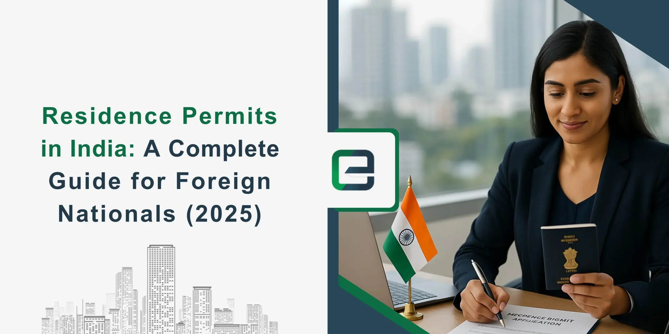 Residence Permits in India: 2025 Guide Woman holding passport and filling residence permit application with Indian flag on desk